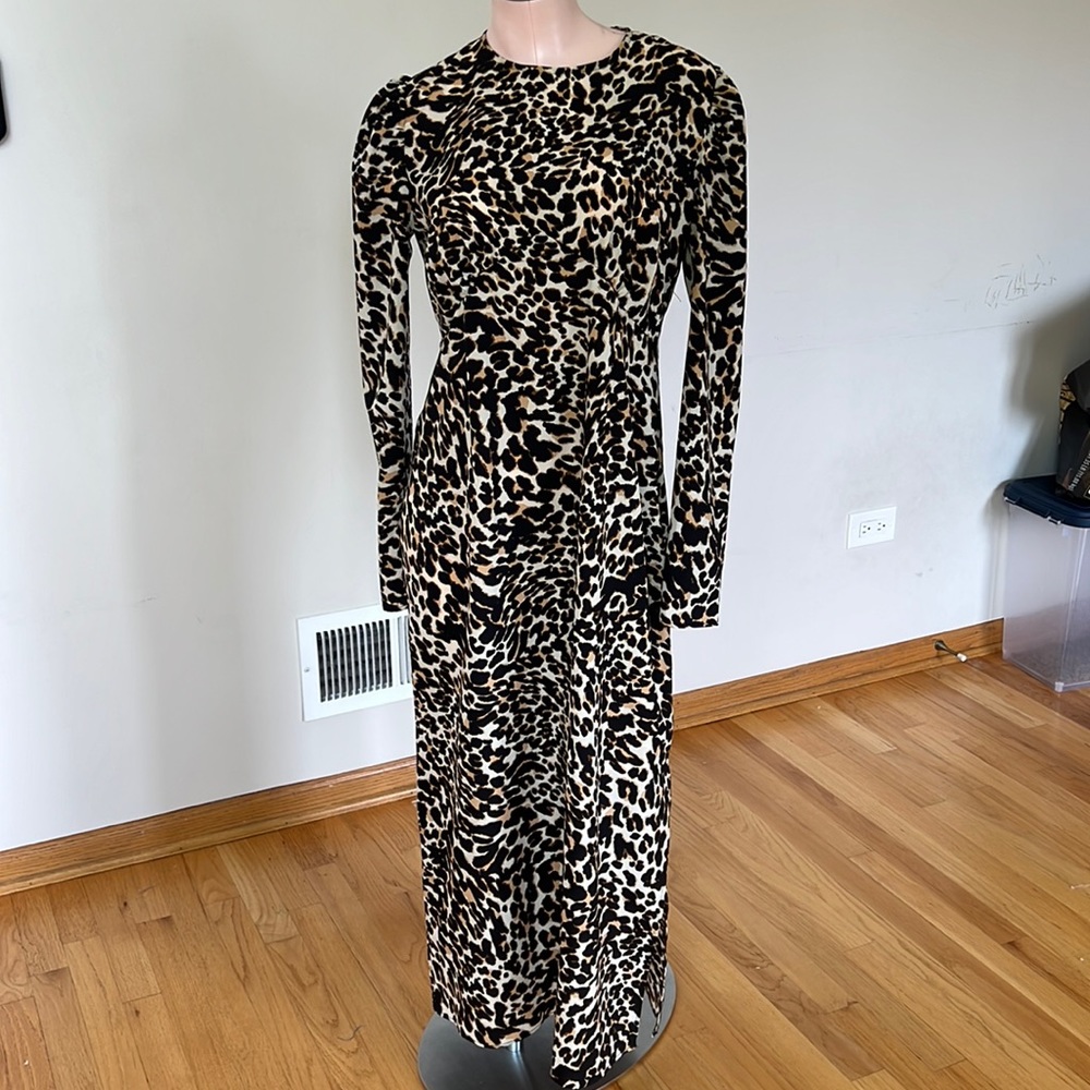 Topshop Leopard Print Long Sleeve Maxi Dress - Black, Brown, Cream